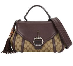 Techno Horsebit Top Handle Bag, Canvas/Leather,Brown/Beige,493492,S/DB,2*